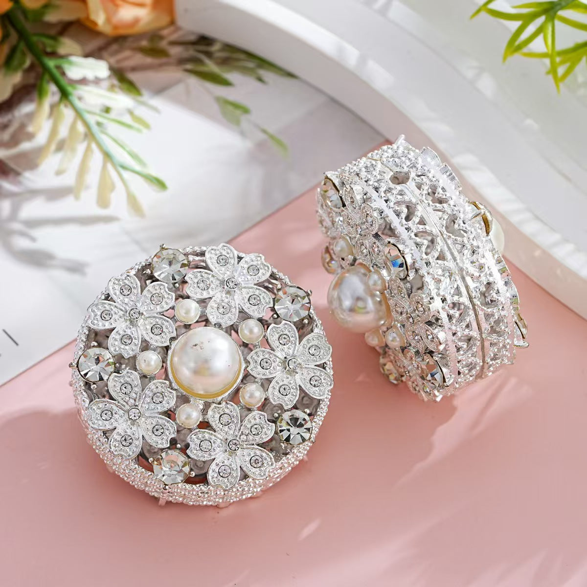 FS5386- 37mm Round Flower Beads, Five Diamond Flower Metal Beads, Fit For Pen