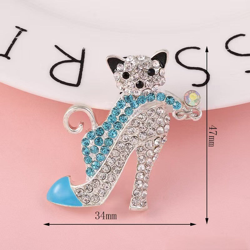 FS5321-47*34mm Alloy Diamond-Embedded Cat High Heels With Metal Patches Zoe's DIY Shop