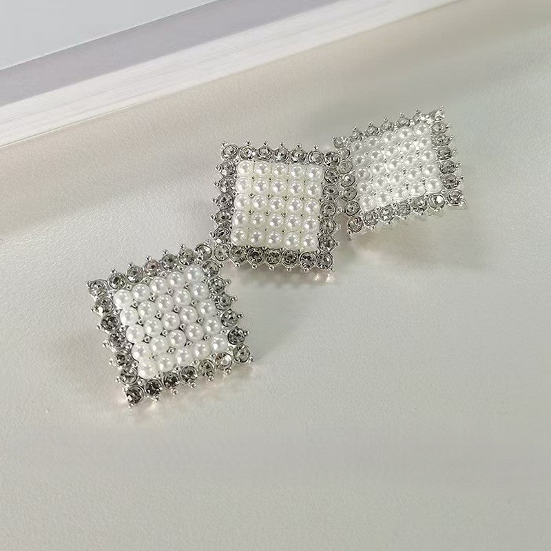 FS3196- 40*40mm Square Diamonds Pearl Alloy Charms Square Diamond With Pearl Alloy Patches