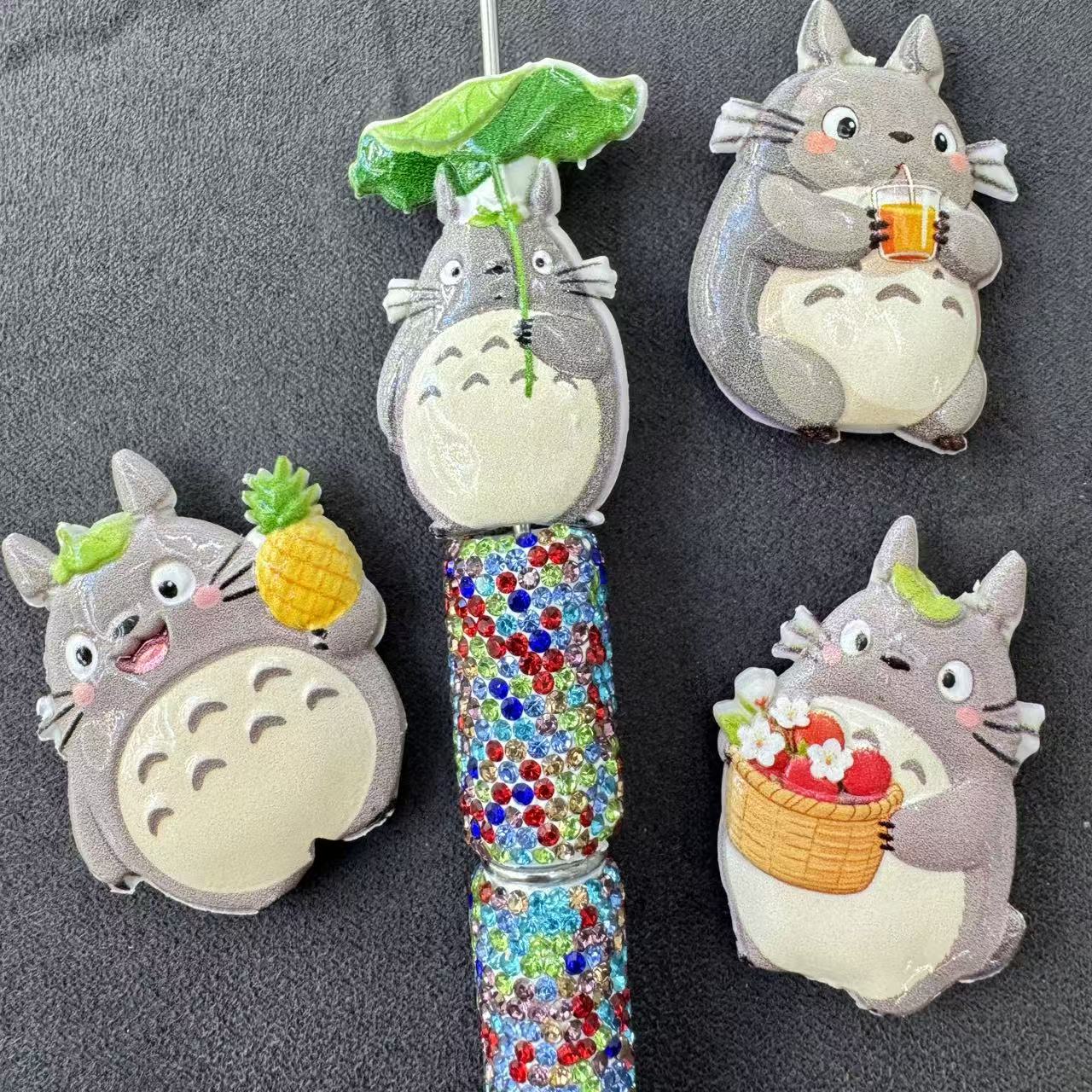 Glitter Irregular Totoro Vertical-hole Acrylic Focal Beads For Beadable Pen Or Keychain