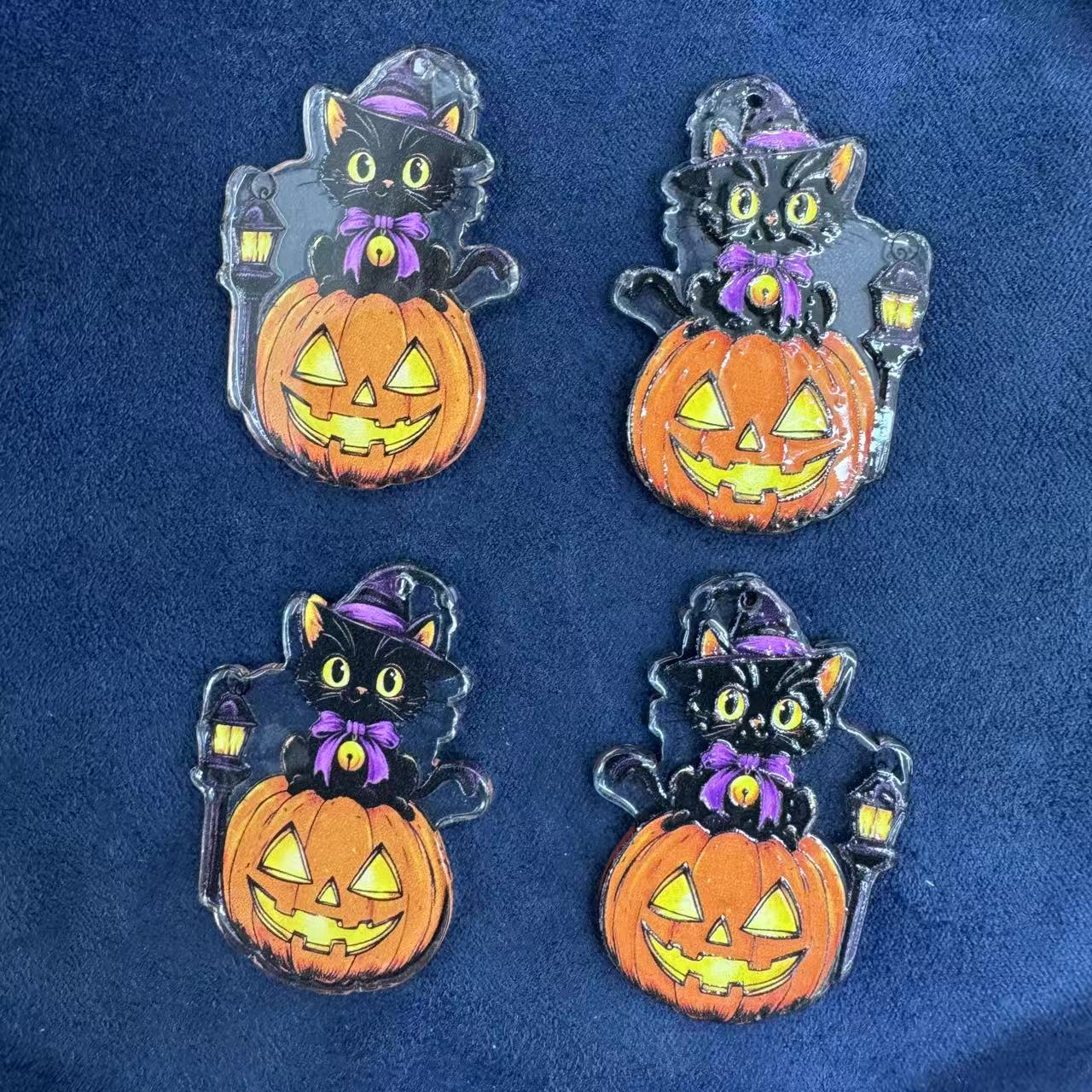 Pumpkin and Kitten Halloween Acrylic Keychain Pendant Making