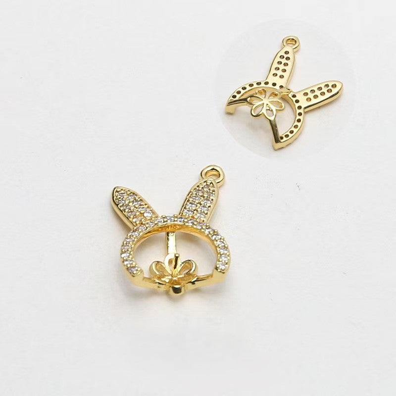 FS4042- 15×19Mm Rabbit Plated With Real Gold Color - Retaining Drop Needles (For Half - Hole Beads)