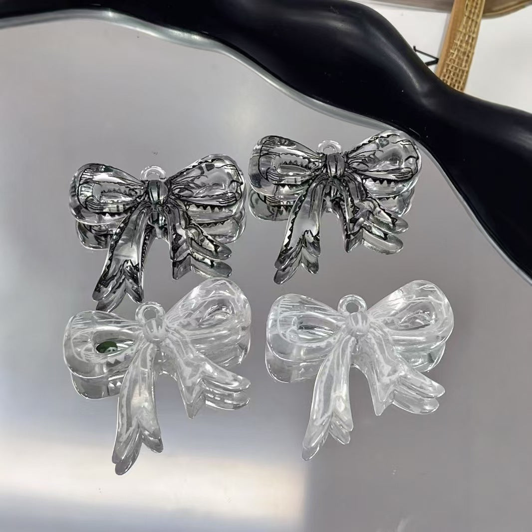 FS5126- 40*49mm Bows Charms Patterned Transparent Bow Pendants