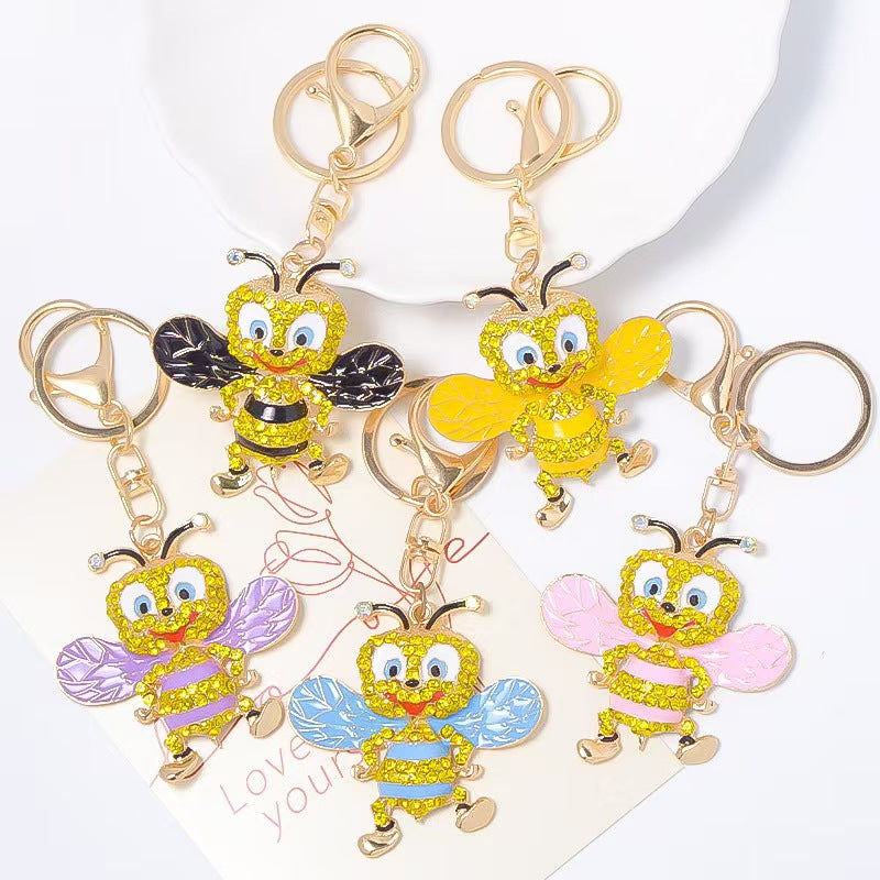 FS5330-57*57.5mm Metal Diamond-Embedded Cute Bee Keychain