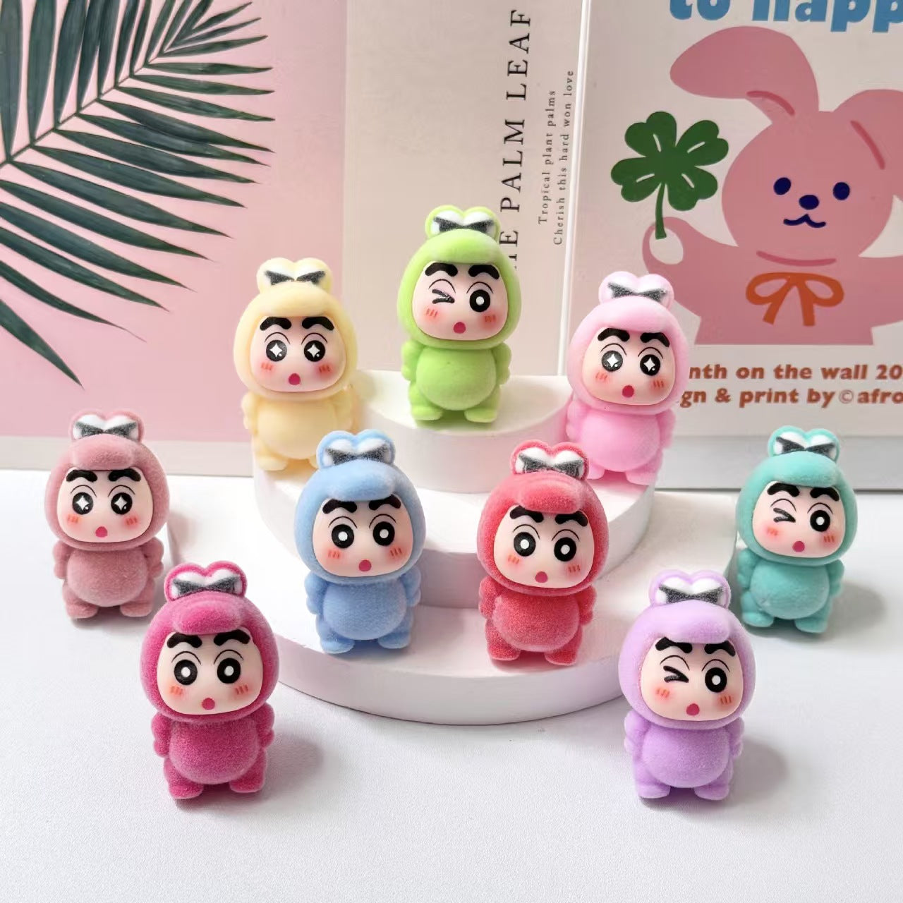FS5193- 9Pcs/Set Flocked Dinosaurs And Shin Chan Charms