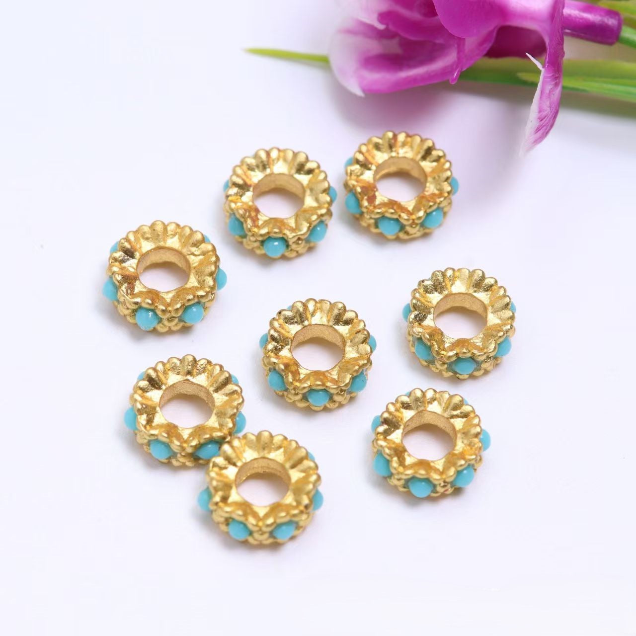 FS5140- 16mm Metal Beads With Inlaid Pearl Spacers
