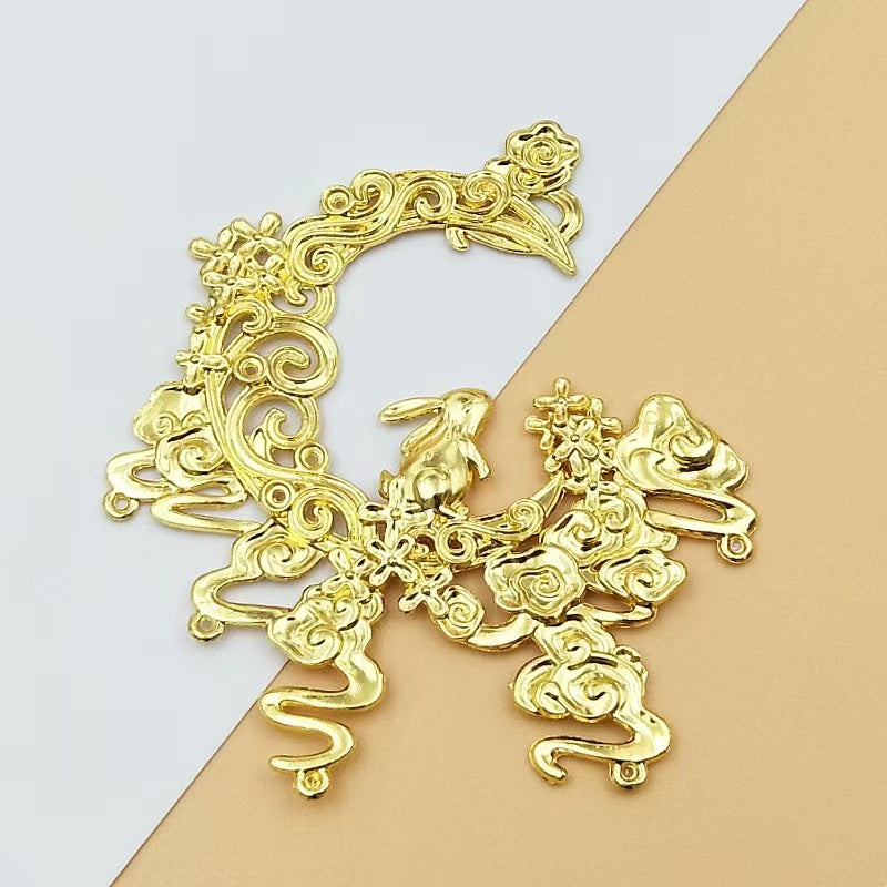 FS5285- 85mm Flower And Rabbit Moon Metal Charms Left 2 + Right 2 Rabbit Moon Metal Patches