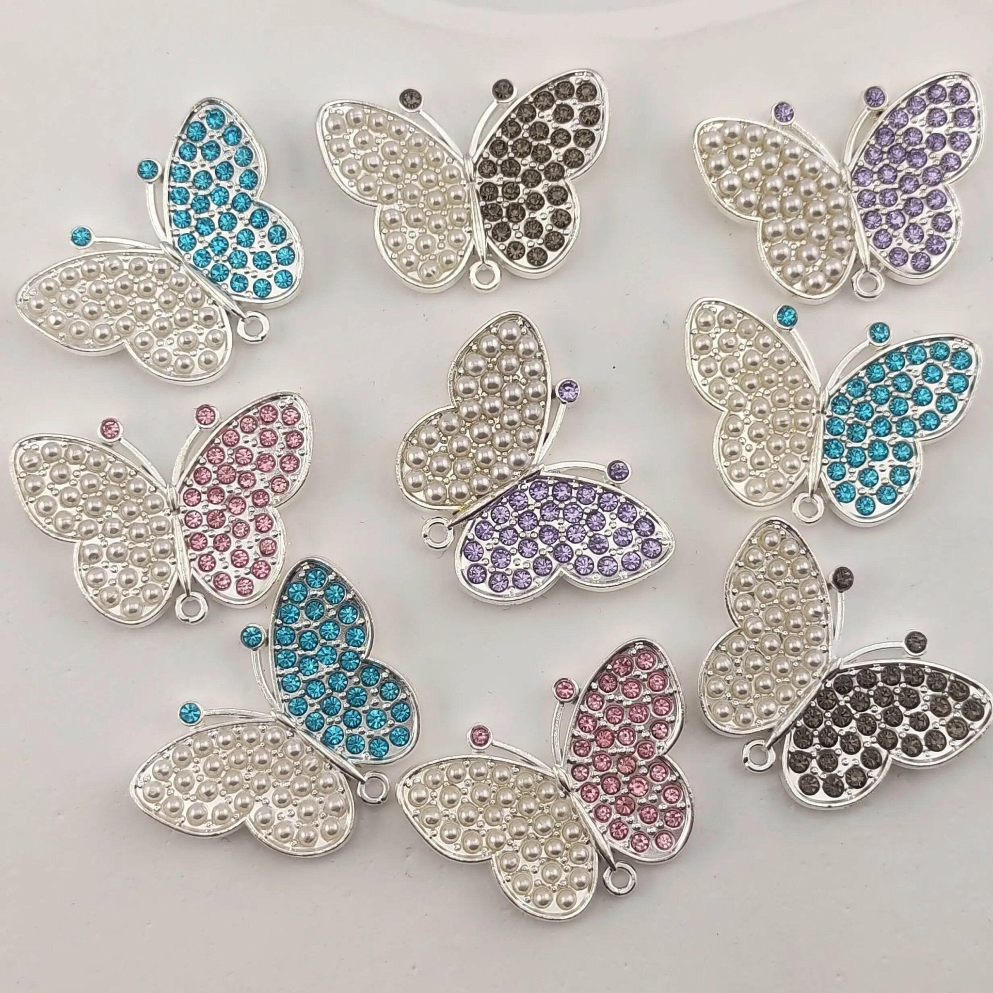 FS0317-33MM Butterfly With Diamonds and Pearls Fancy Charms Accessories For Making Fancy Beads -Zoe DIY Wholesale