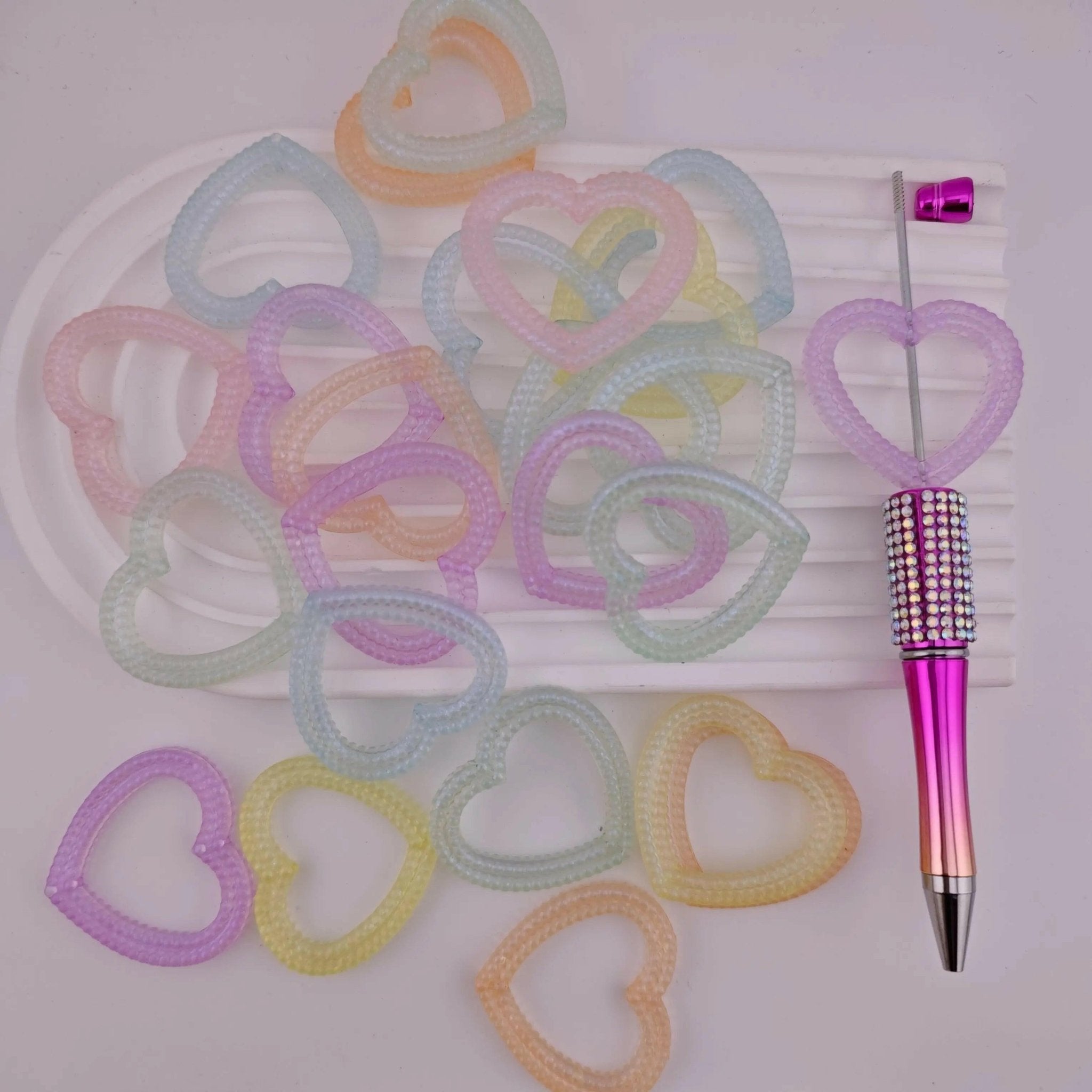 FS0469-38mm Mixed Color Glowing Heart Bead FrameFit For Beadable Pens -Zoe DIY Wholesale