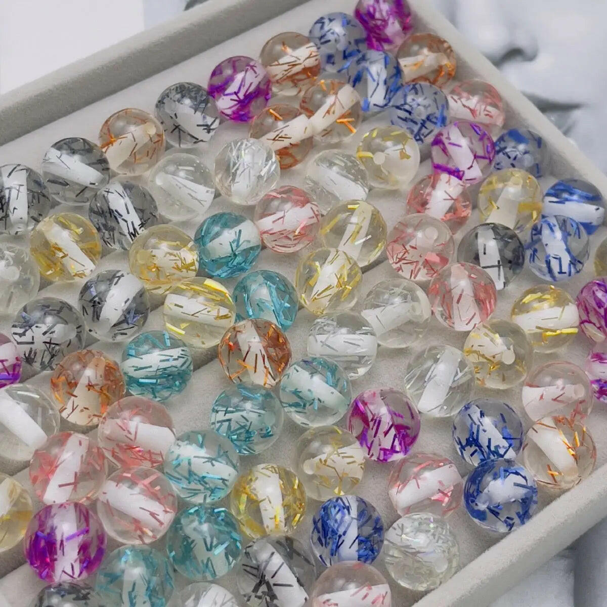 FS0553-16MM Mixed Color Foil Resin Beads Fit For Beadable Pens -Zoe DIY Wholesale
