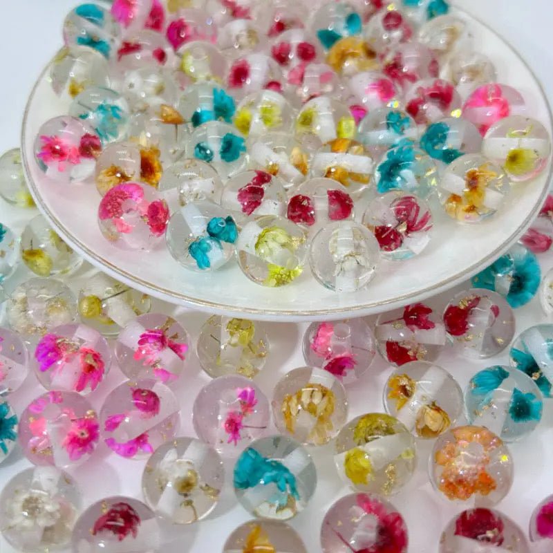 FS0602-16MM Round Flower Gold Foil Resin Beads Fit For Beadable Pens(Not UV) -Zoe DIY Wholesale