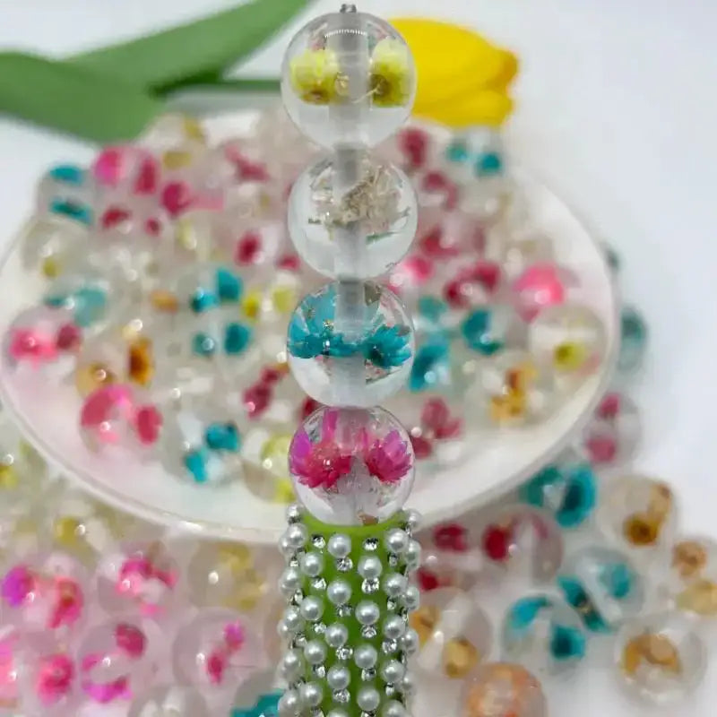 FS0602-16MM Round Flower Gold Foil Resin Beads Fit For Beadable Pens(Not UV) -Zoe DIY Wholesale