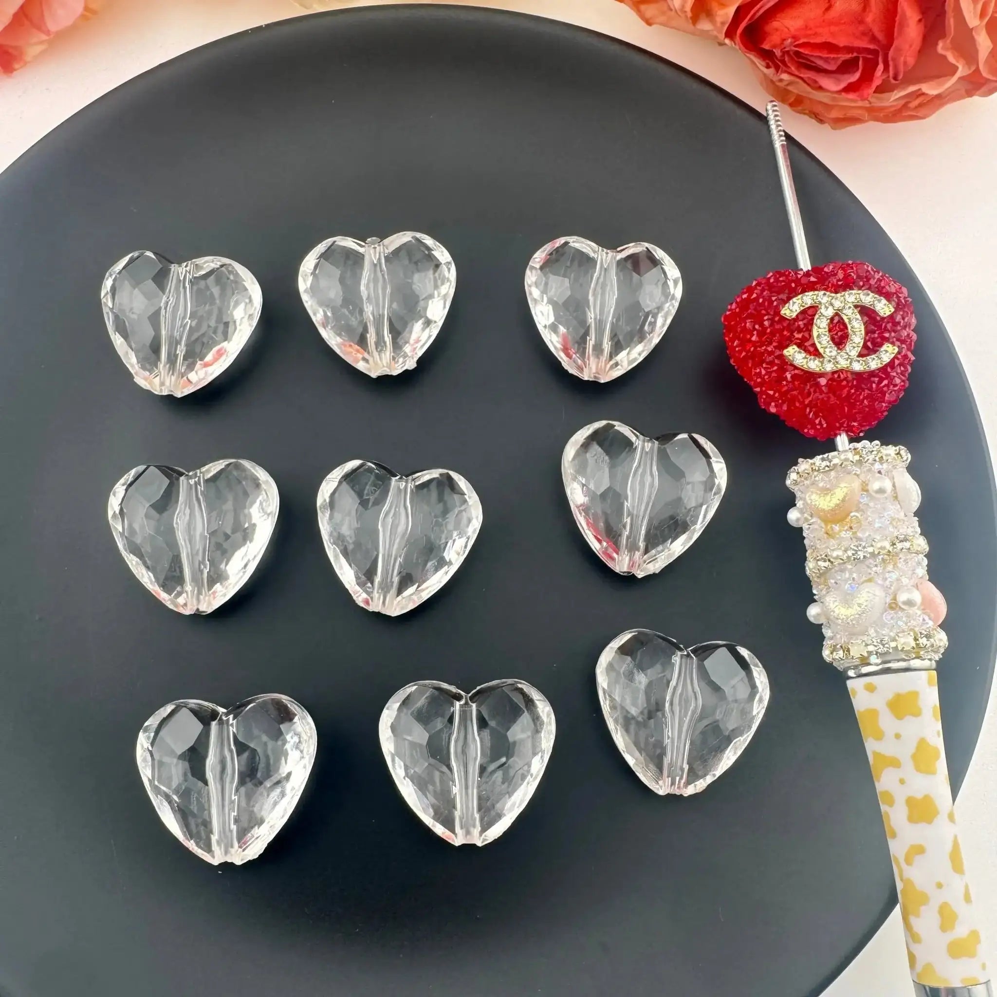 FS0623-About 22×24mm Heart Plate Base Acrylic Beads 12MM Thickness Fit For Beadable Pens -Zoe DIY Wholesale
