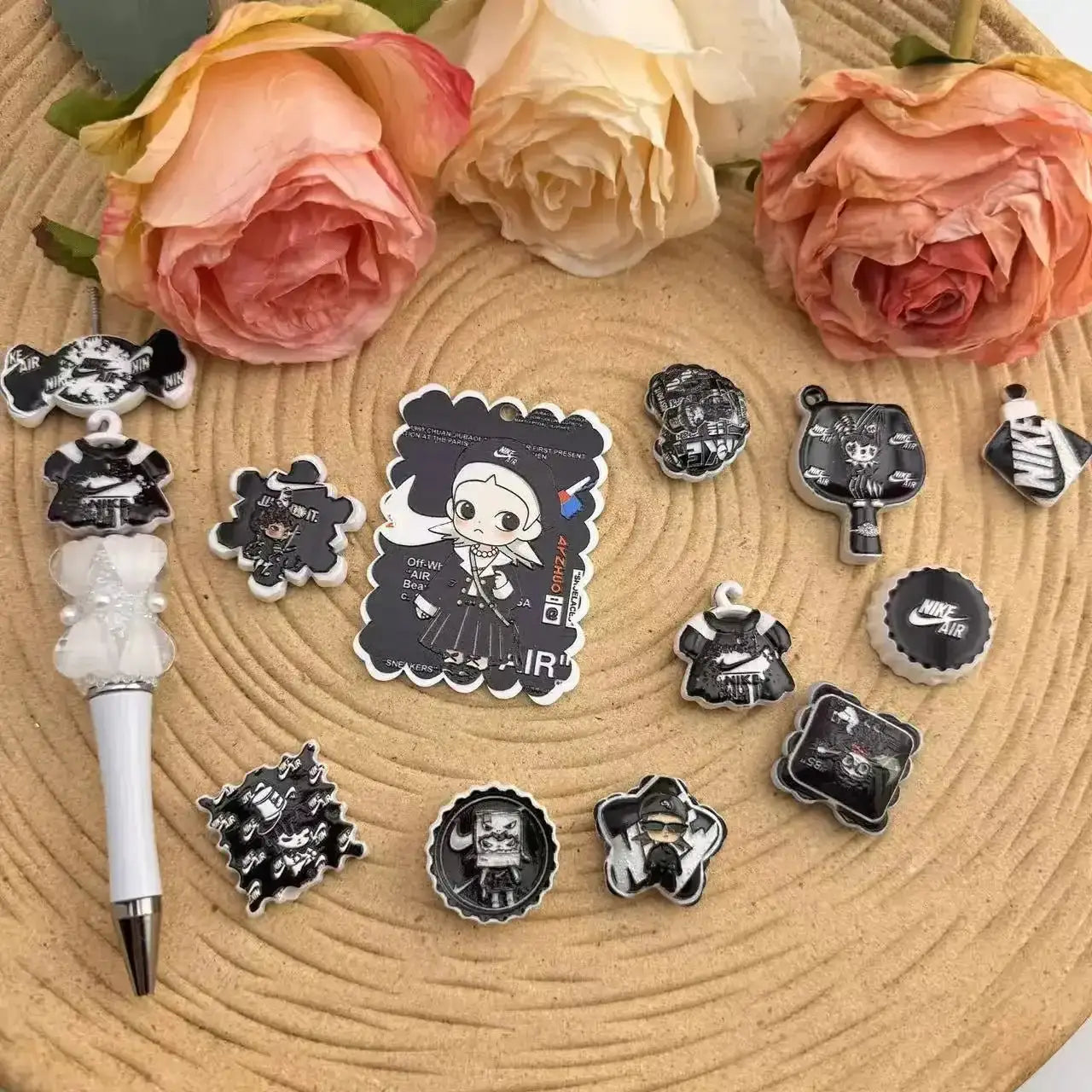 FS10023-Black Random Mixed Dimmo Acrylic Beads For Making Keychain -Zoe DIY Wholesale
