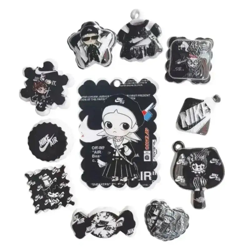 FS10023-Black Random Mixed Dimmo Acrylic Beads For Making Keychain -Zoe DIY Wholesale