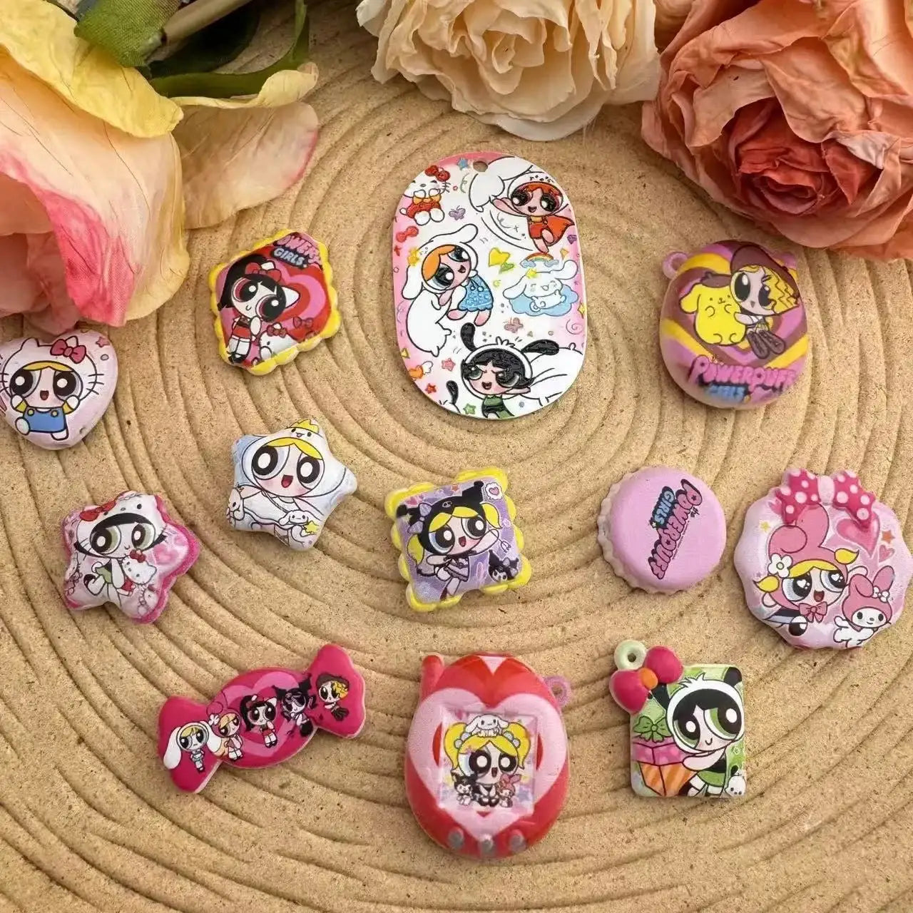 FS10029-The Powerpuff Girls Printed Acrylic Beads For Making Keychain Beadable Pens -Zoe DIY Wholesale