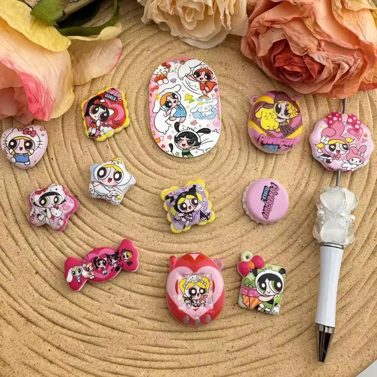 FS10029-The Powerpuff Girls Printed Acrylic Beads For Making Keychain Beadable Pens -Zoe DIY Wholesale