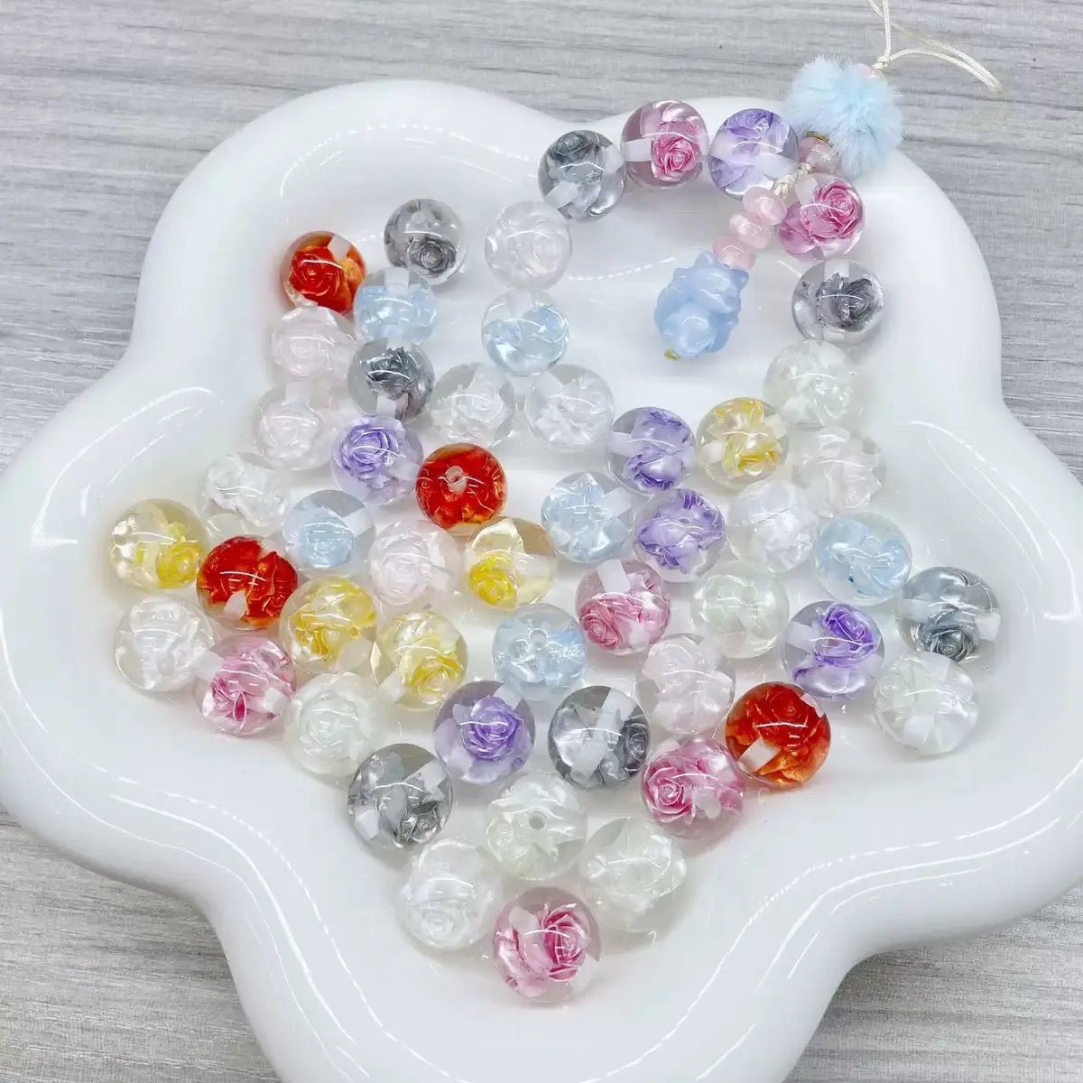 FS10030-16mm Rose Flower Resin Beads For Making Keychain Jewelry Making -Zoe DIY Wholesale