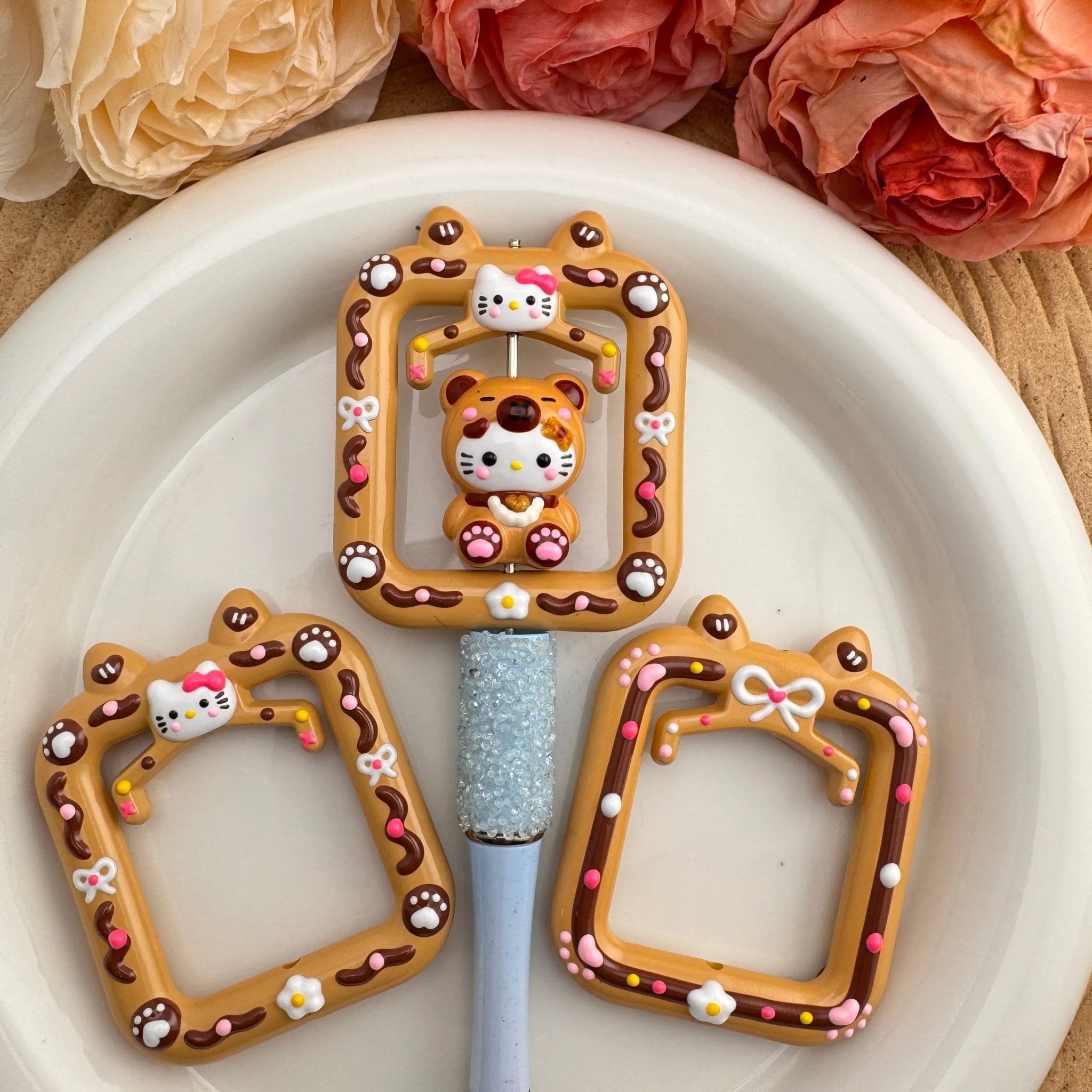 FS10042-HK Hand Painted Acrylic Bead Frame For Keychain Beadable Pens Making About 40*55mmm -Zoe DIY Wholesale
