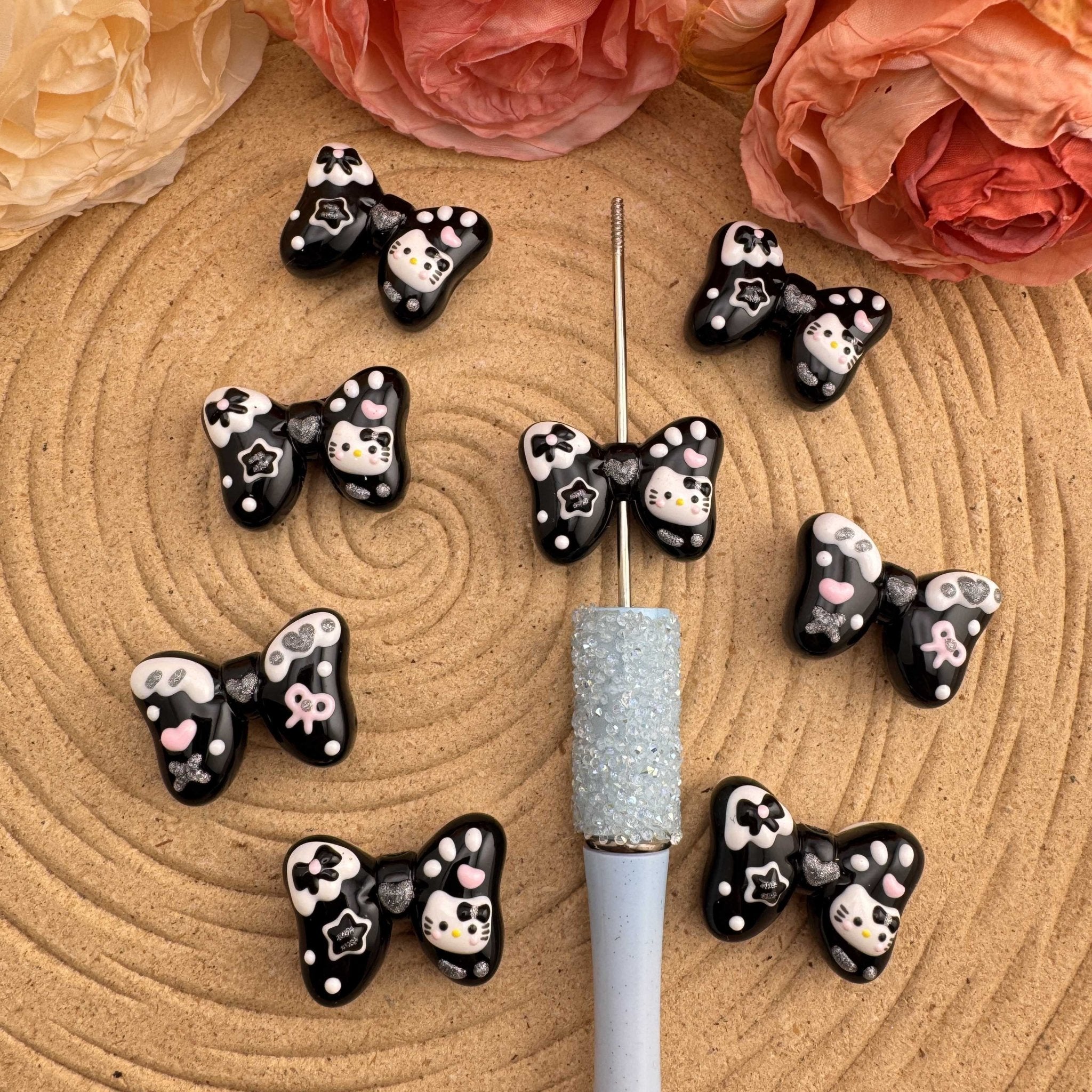 FS10043-HK Bow Hand Painted Acrylic Beads For Keychain Beadable Pen Making -Zoe DIY Wholesale