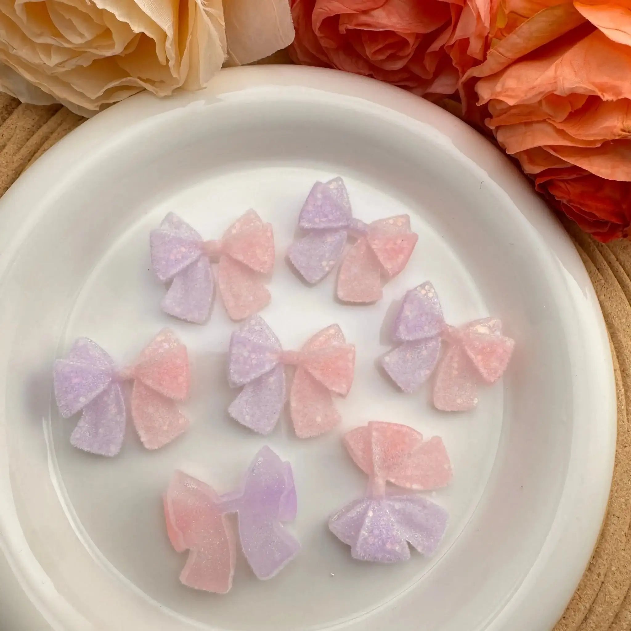 FS10054-Flocked Glowing Resin Bow Patch For Making Fancy Beads -Zoe DIY Wholesale