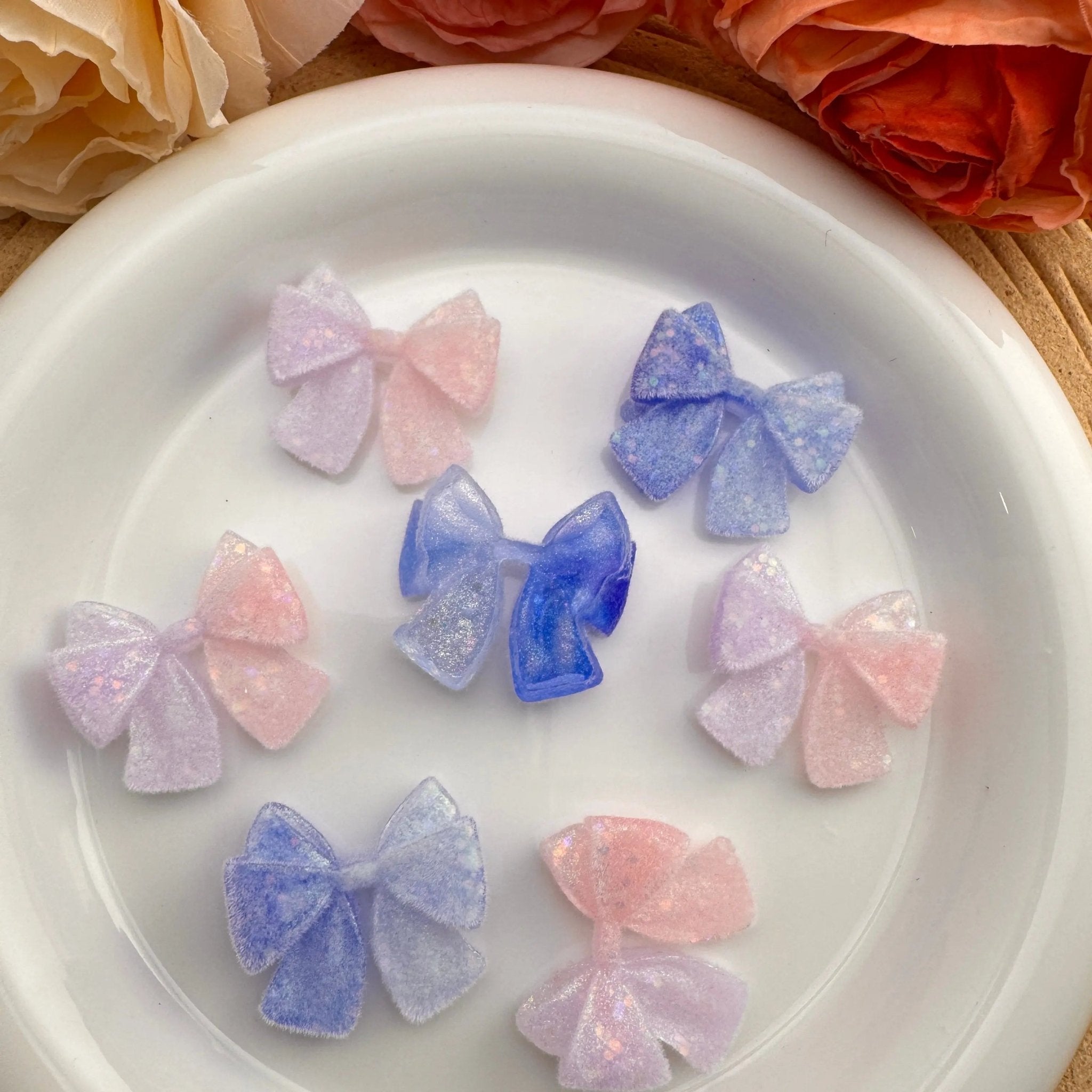 FS10054-Flocked Glowing Resin Bow Patch For Making Fancy Beads -Zoe DIY Wholesale