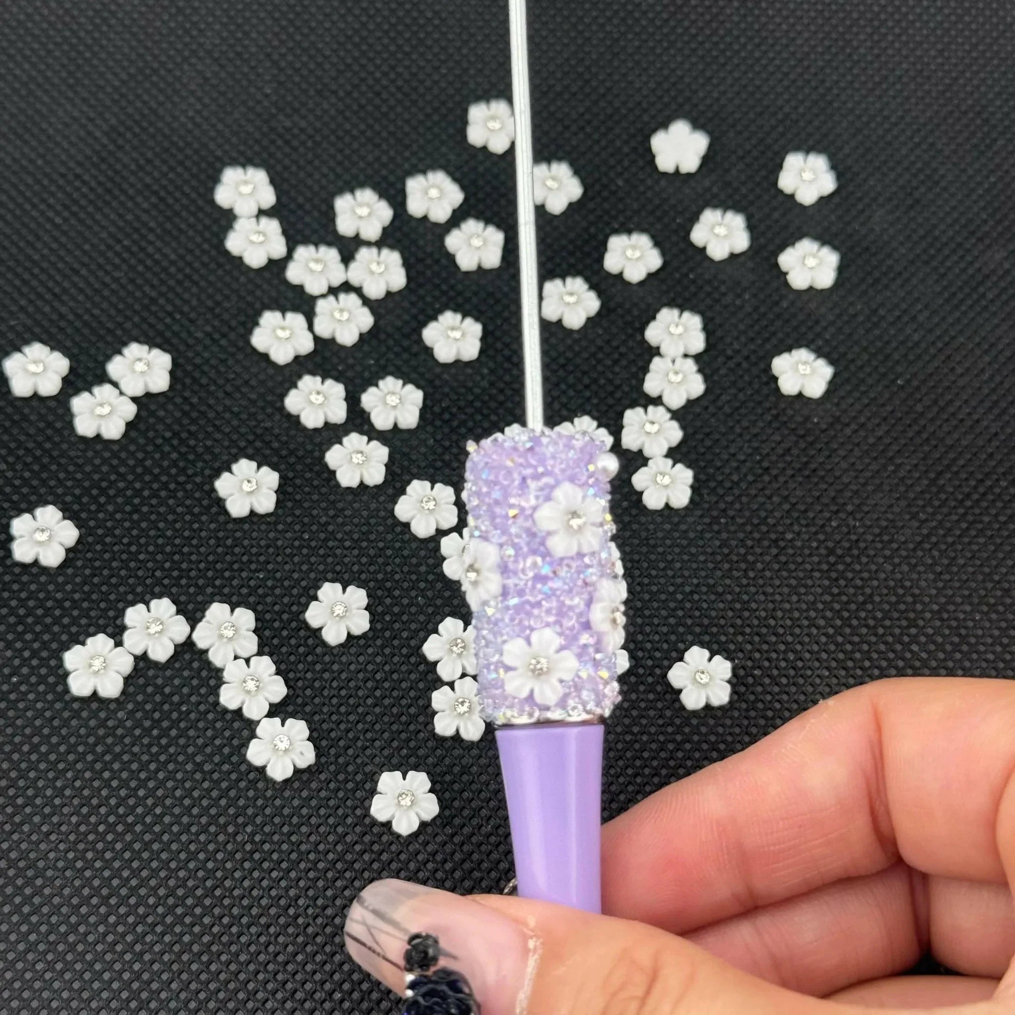 FS1006-8MM White Flower Nail Charms For Making Fancy Beads Or Fancy Pen -Zoe DIY Wholesale