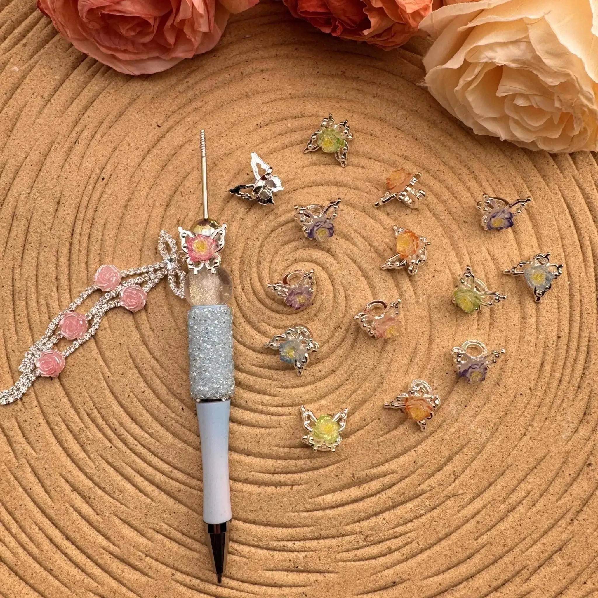 FS10061-12mm Glowing Soft Flower Metal Spacer With Connector For Making Bracelet Beadable Pens -Zoe DIY Wholesale