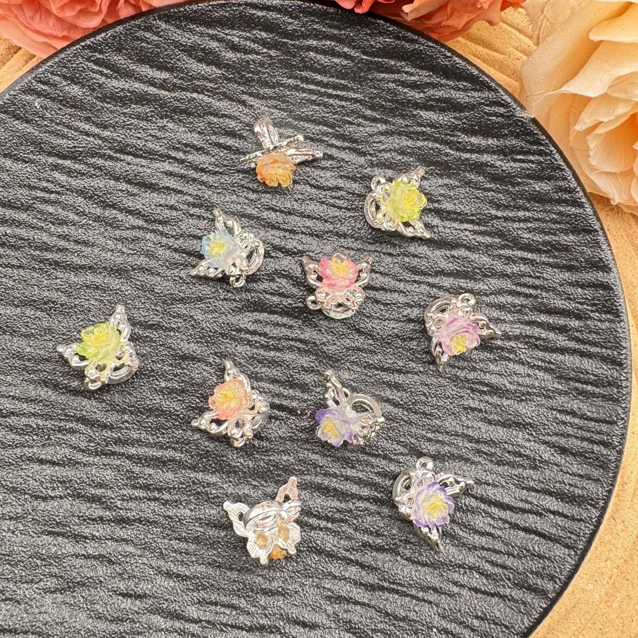 FS10061-12mm Glowing Soft Flower Metal Spacer With Connector For Making Bracelet Beadable Pens -Zoe DIY Wholesale