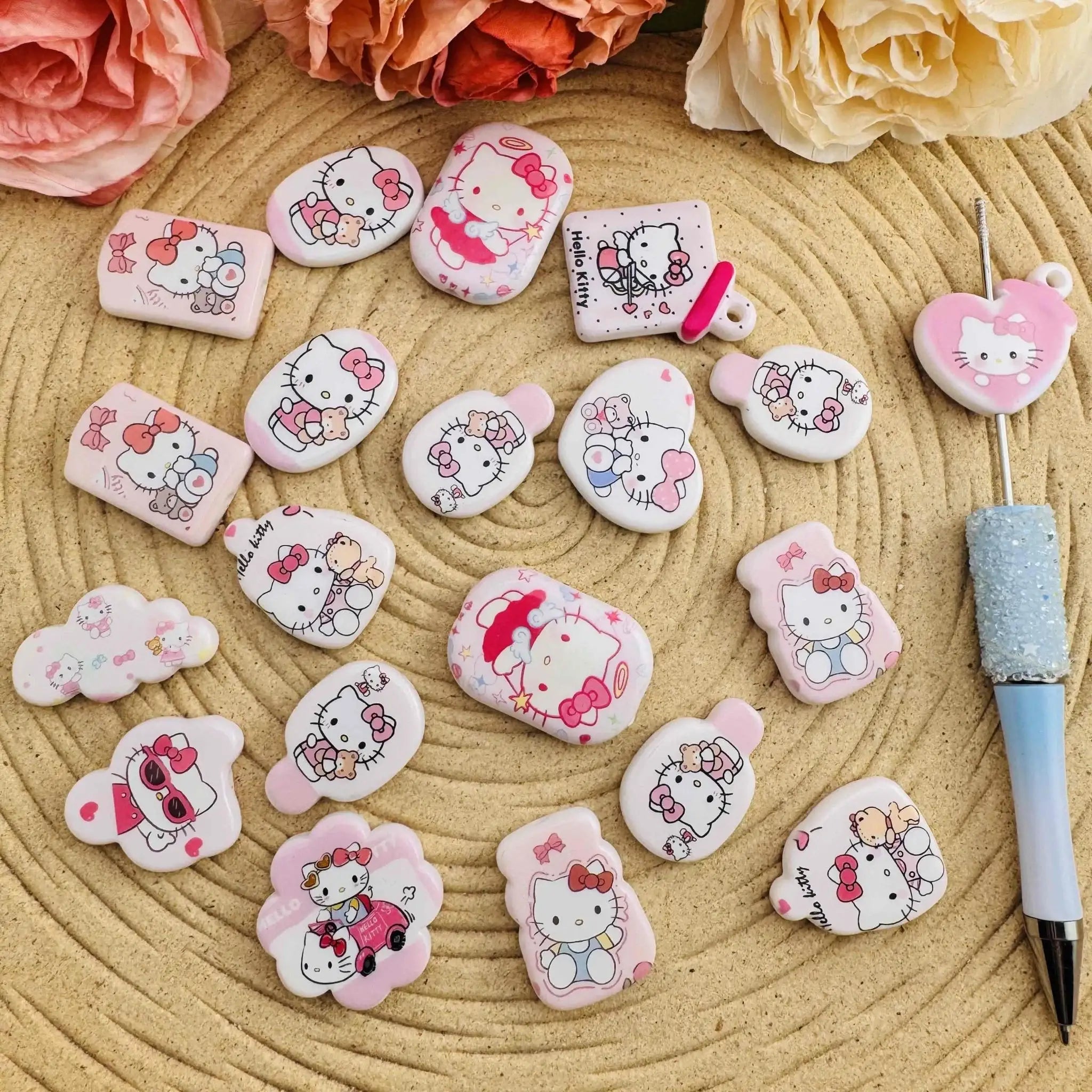 FS10073-Random Mixed HK Printed Acrylic Beads For Beadablea Pens Keychain Making -Zoe DIY Wholesale