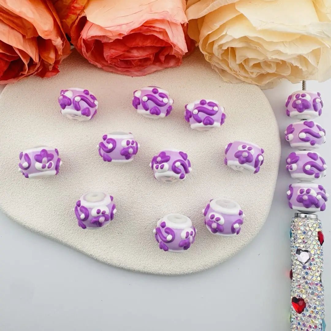 FS101017-16mm Purple Mixed Hand Painted Acrylic Beads -Zoe DIY Wholesale