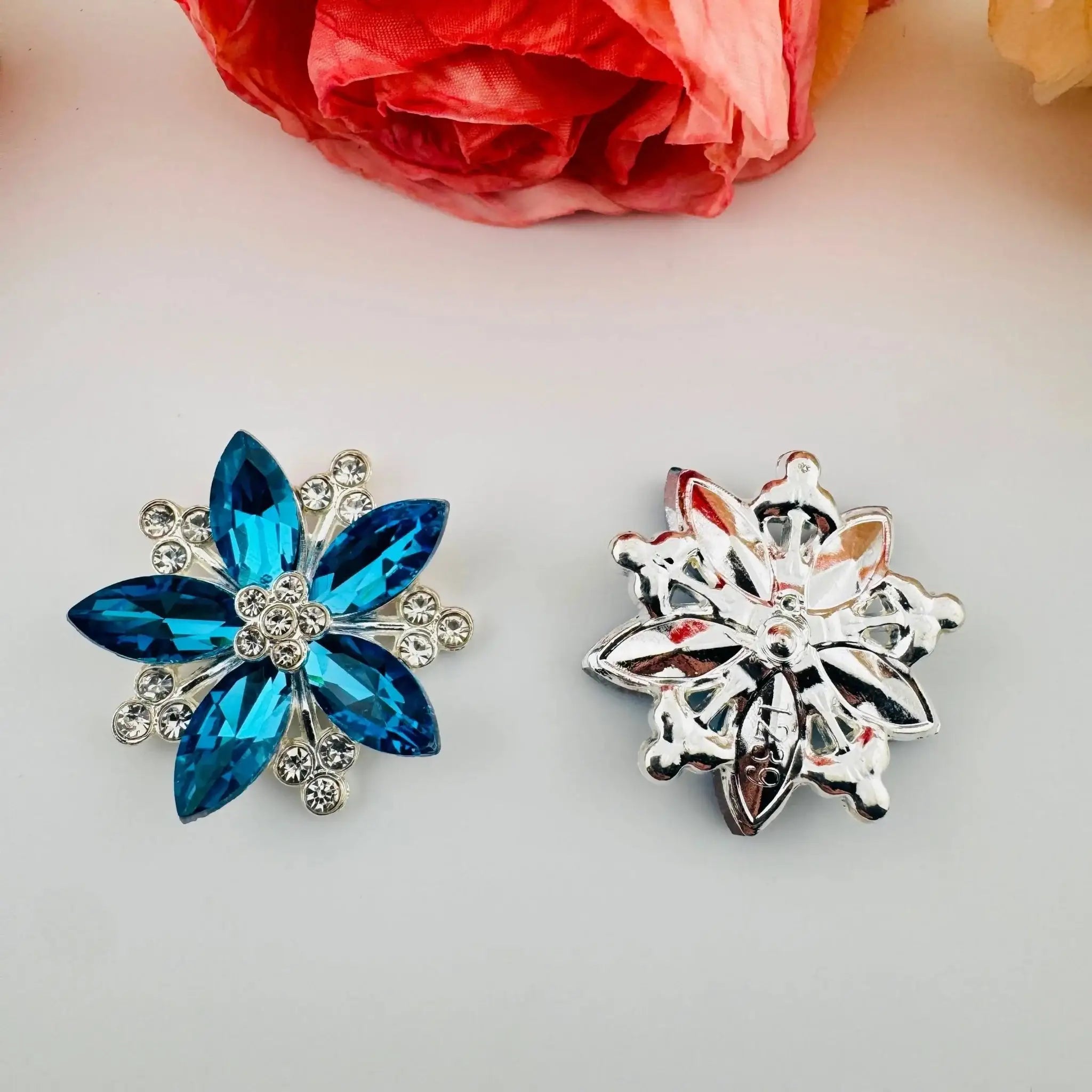 FS101041-About 32×32mm Crystal Flower Metal Patch For Making Fancy Beads Or Other DIY Project -Zoe DIY Wholesale