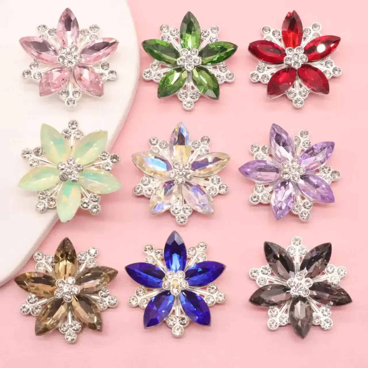 FS101041-About 32×32mm Crystal Flower Metal Patch For Making Fancy Beads Or Other DIY Project -Zoe DIY Wholesale