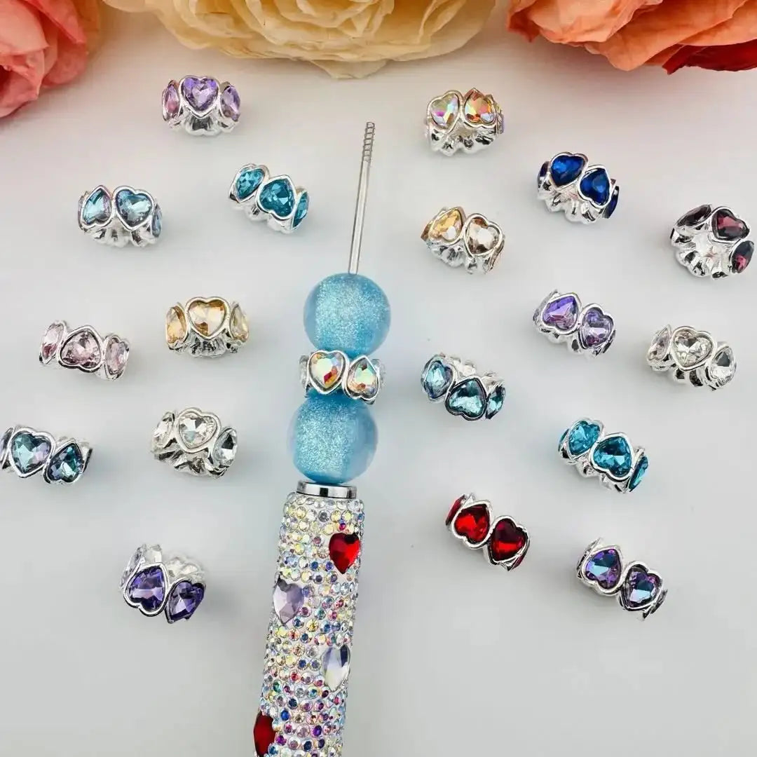 FS101094-About 8×15mm Crystal Rhinestone Heart Metal Spacer -Zoe DIY Wholesale