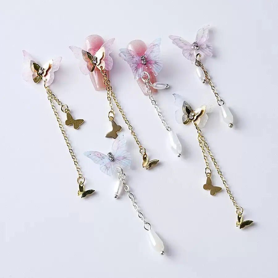 FS101100-About 18×50mm Butterfly Dangle Pearl Nail Charms For Making Fancy Beads Or Fancy Beadable Pens -Zoe DIY Wholesale