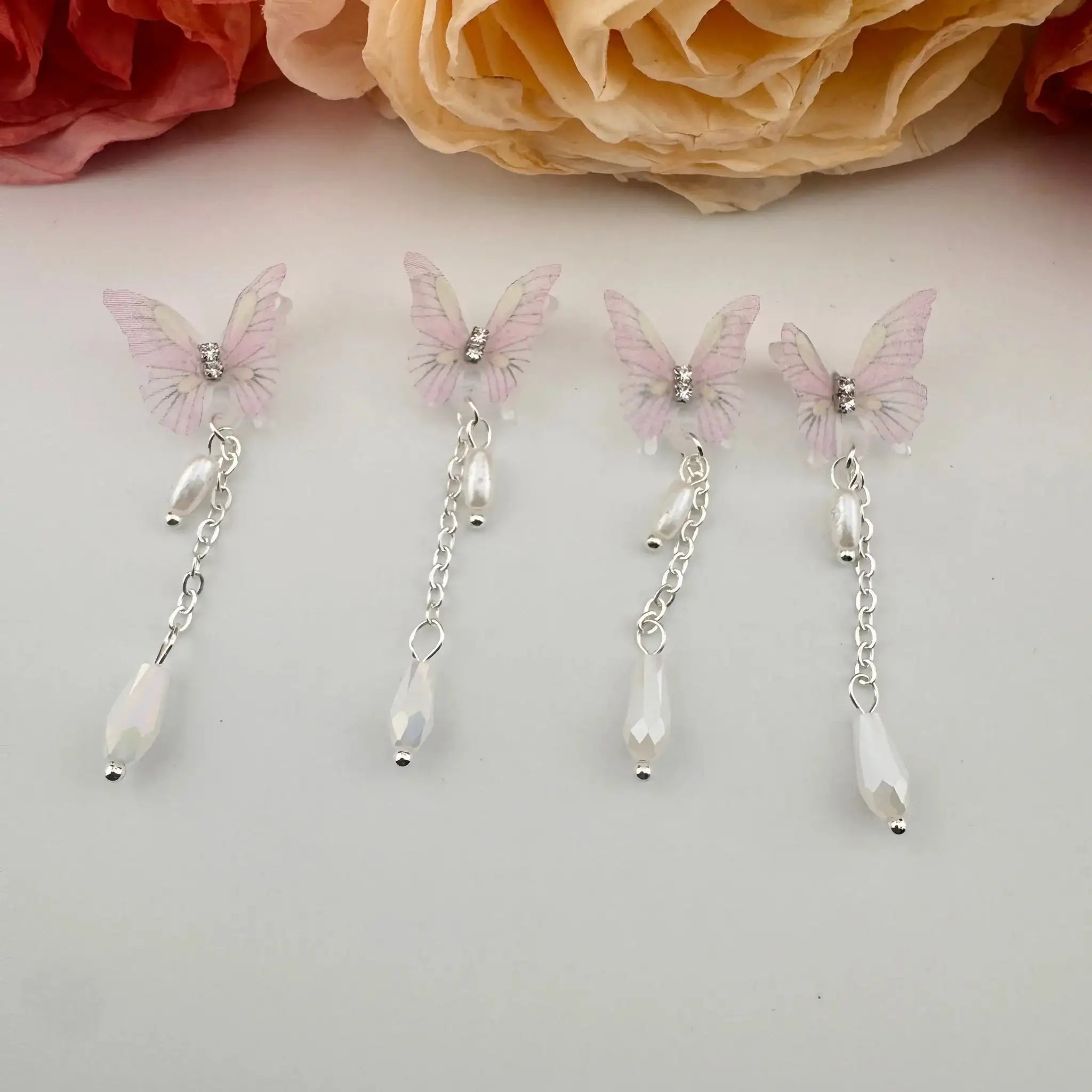 FS101100-About 18×50mm Butterfly Dangle Pearl Nail Charms For Making Fancy Beads Or Fancy Beadable Pens -Zoe DIY Wholesale