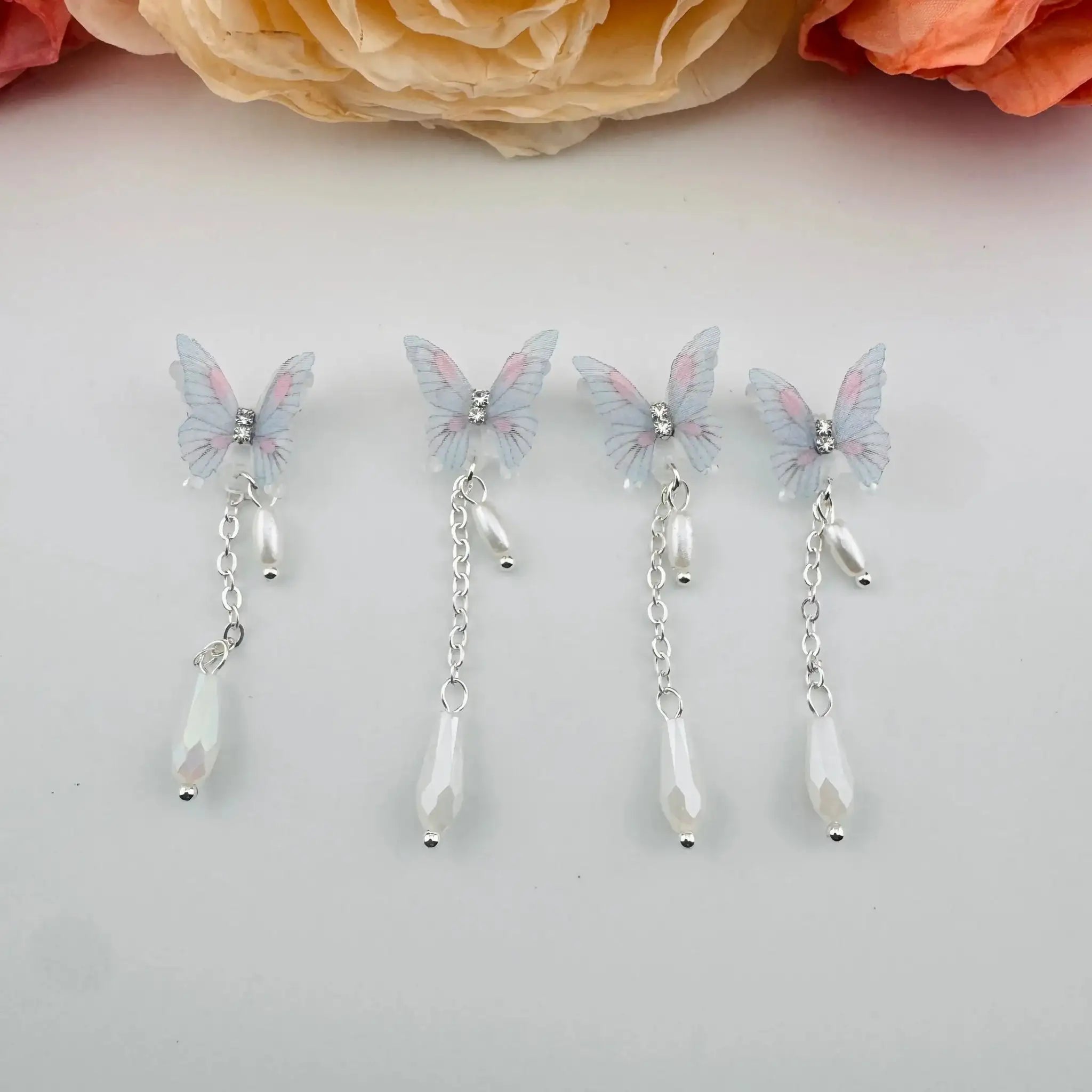 FS101100-About 18×50mm Butterfly Dangle Pearl Nail Charms For Making Fancy Beads Or Fancy Beadable Pens -Zoe DIY Wholesale