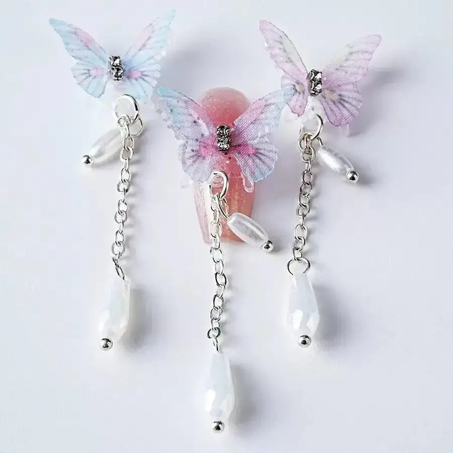 FS101100-About 18×50mm Butterfly Dangle Pearl Nail Charms For Making Fancy Beads Or Fancy Beadable Pens -Zoe DIY Wholesale