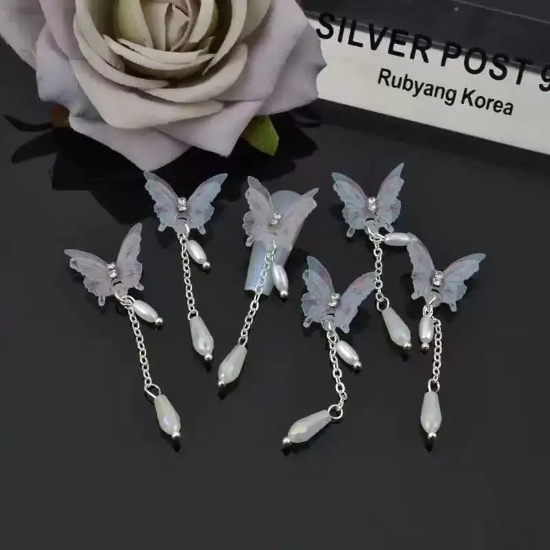 FS101100-About 18×50mm Butterfly Dangle Pearl Nail Charms For Making Fancy Beads Or Fancy Beadable Pens -Zoe DIY Wholesale