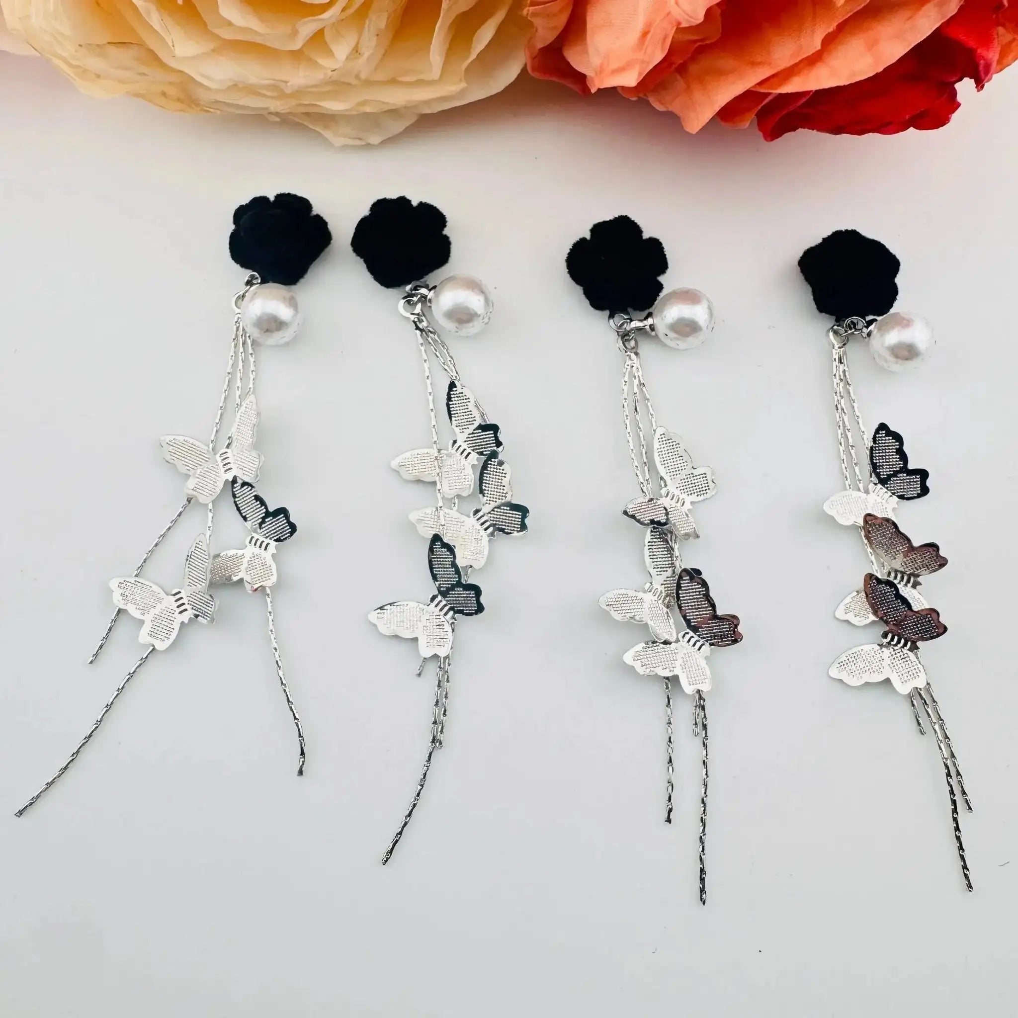 FS101102-Flocked Roses With Butterfly Dangle Nail Charms For Making Fancy Beads Or Fancy Beadable Pens -Zoe DIY Wholesale