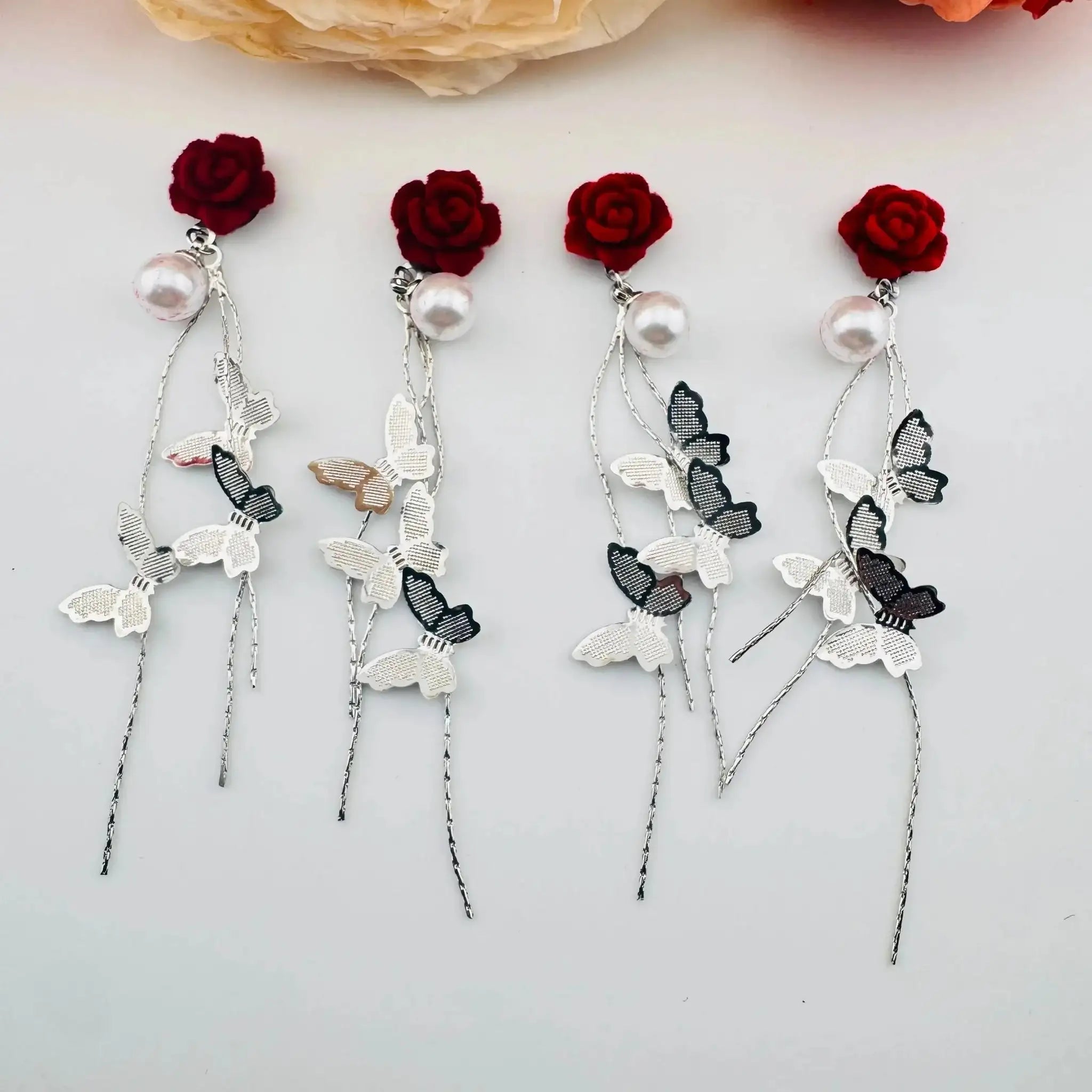 FS101102-Flocked Roses With Butterfly Dangle Nail Charms For Making Fancy Beads Or Fancy Beadable Pens -Zoe DIY Wholesale