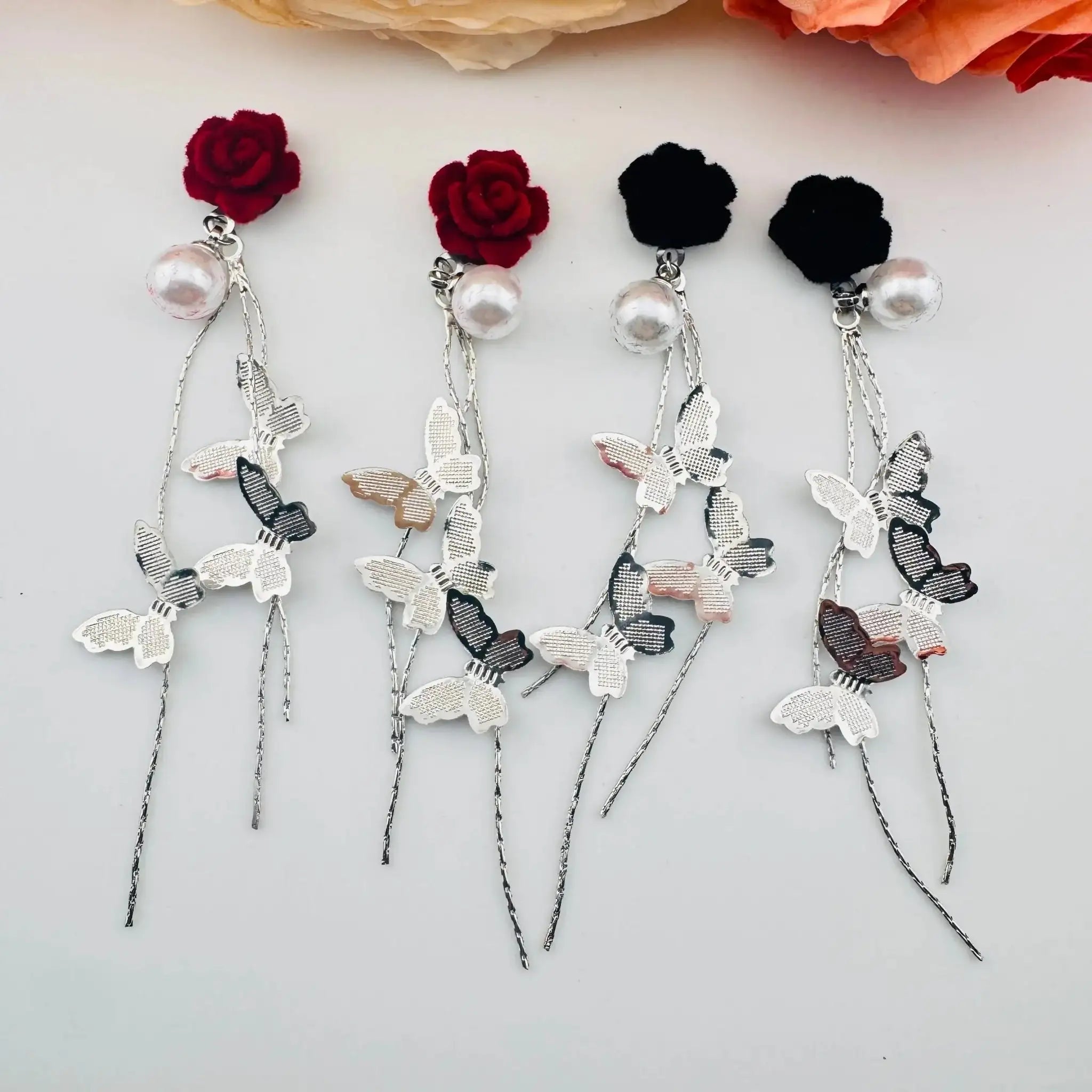 FS101102-Flocked Roses With Butterfly Dangle Nail Charms For Making Fancy Beads Or Fancy Beadable Pens -Zoe DIY Wholesale