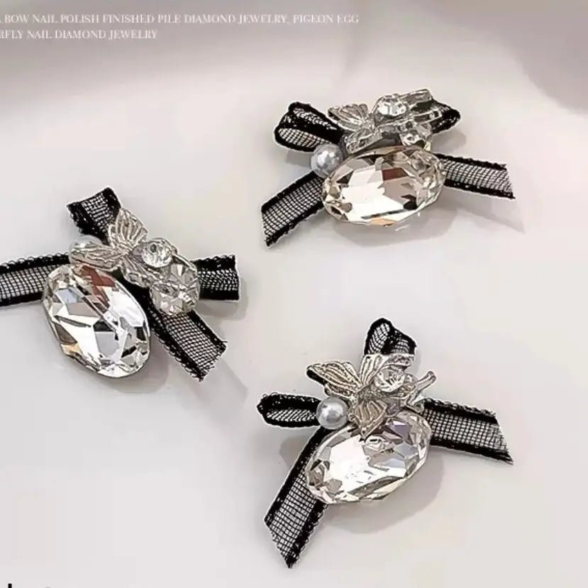 FS101115-About 25×14mm Crystal Diamond Fabric Bow Nail Charms For Making Fancy Beads Or Fancy Beadable Pens -Zoe DIY Wholesale