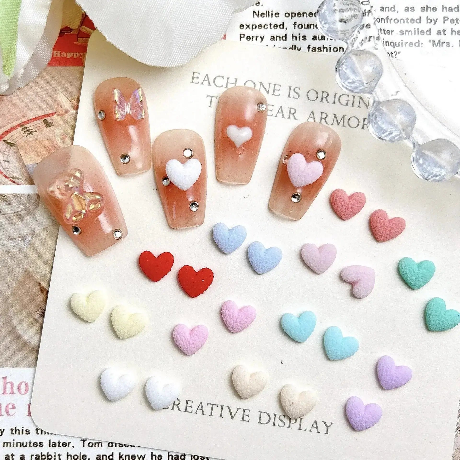FS101206-About 6*7mm Random Mixed Glowing Heart Nail Charms For Making Fancy Beads Or Fancy Pens -Zoe DIY Wholesale