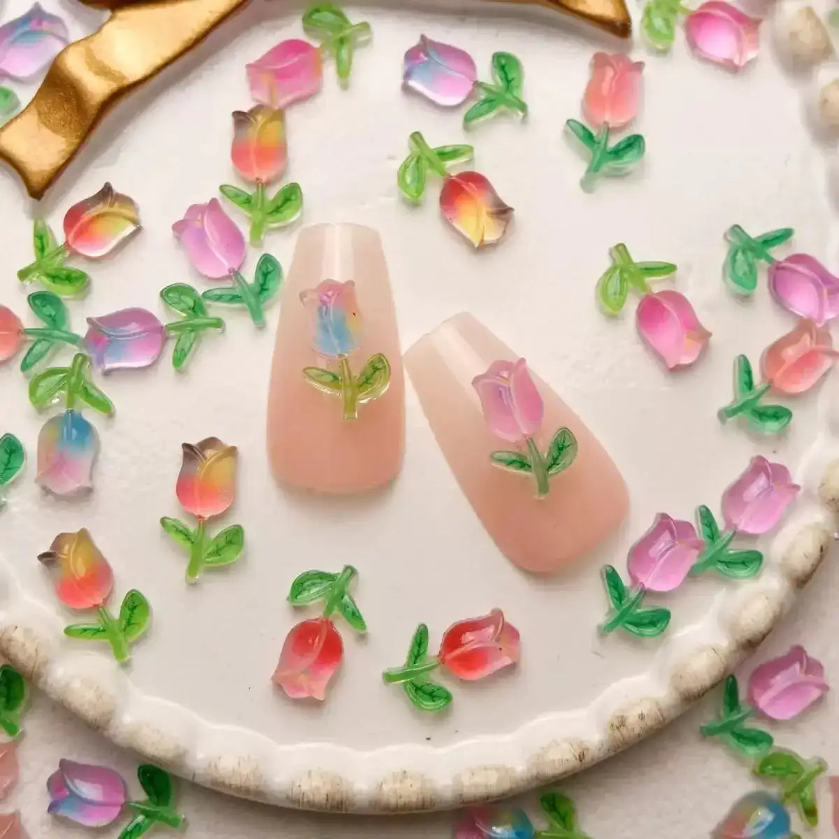 FS101207-About 8*13mm Random Mixed Tulips Nail Charms For Making Fancy Beads Or Fancy Pens -Zoe DIY Wholesale