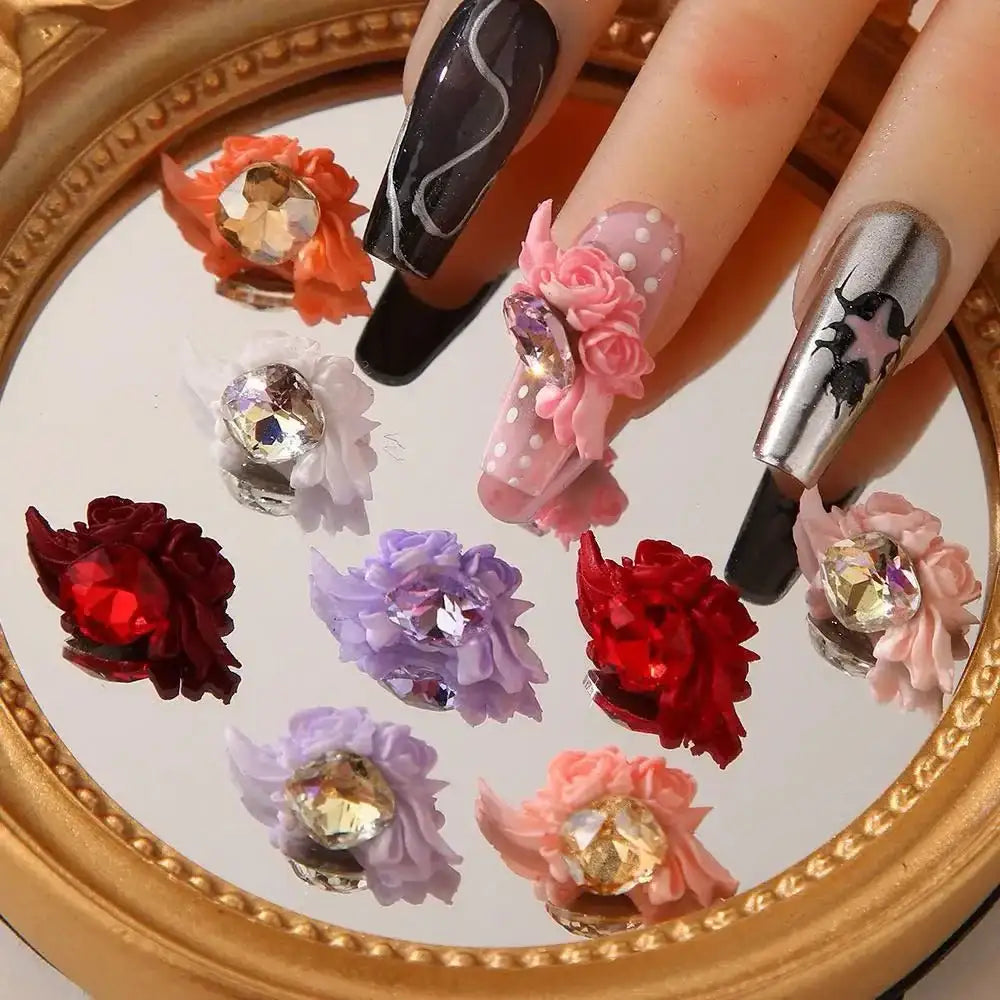 FS101212-About 10*20mm Rhinestone Flower Nail Charms -Zoe DIY Wholesale