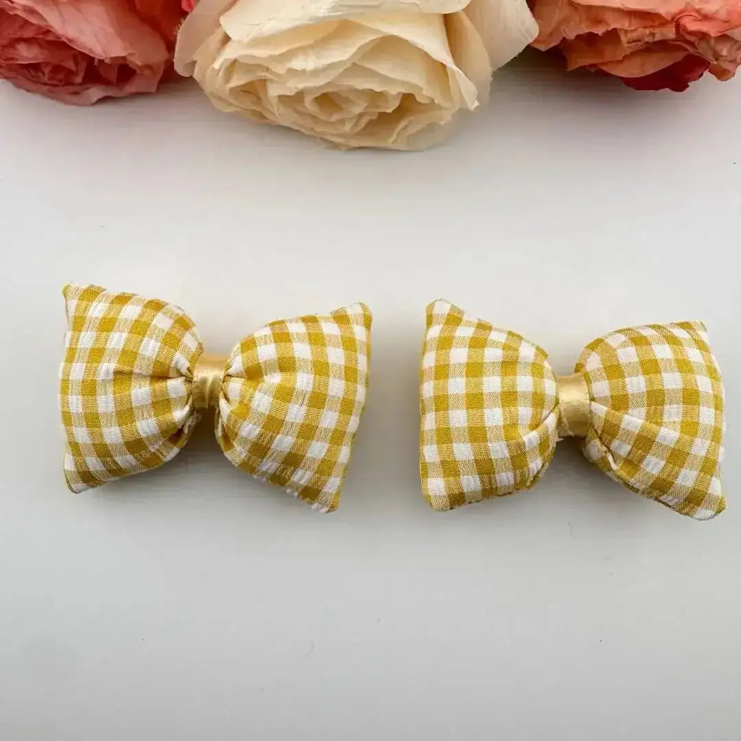 FS101226-About 4*7cm Plaid Fabric Bow -Zoe DIY Wholesale