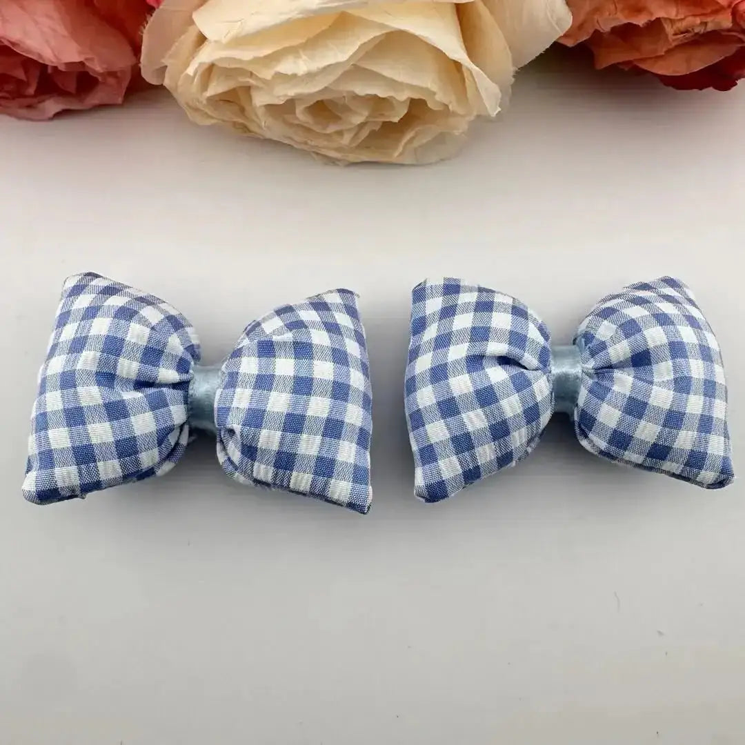 FS101226-About 4*7cm Plaid Fabric Bow -Zoe DIY Wholesale