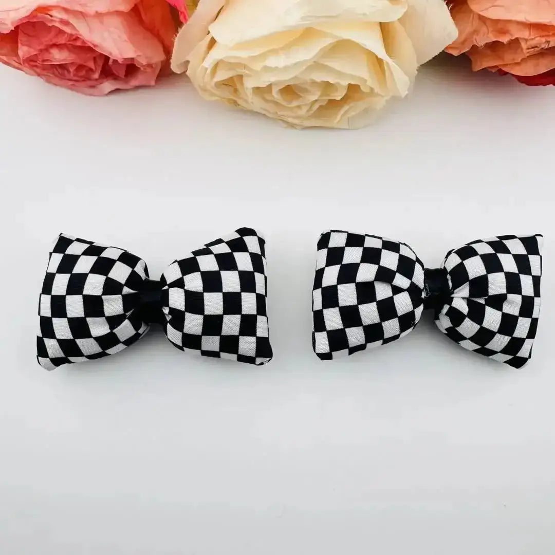 FS101226-About 4*7cm Plaid Fabric Bow -Zoe DIY Wholesale