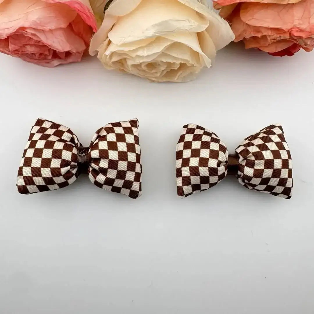 FS101226-About 4*7cm Plaid Fabric Bow -Zoe DIY Wholesale